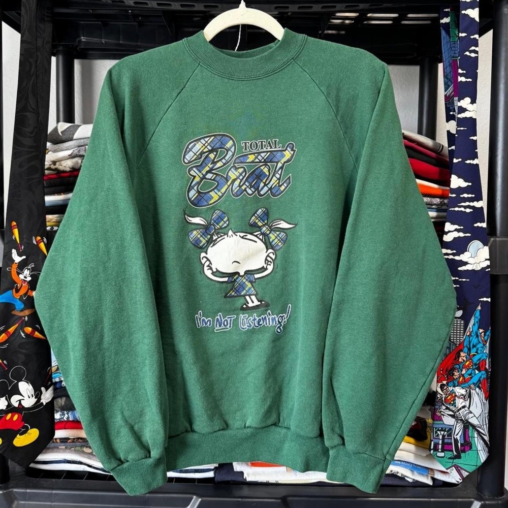 Total Brat I'm Not Listening Unisex Sweatshirt Green Size XL Vintage 90s Hanes